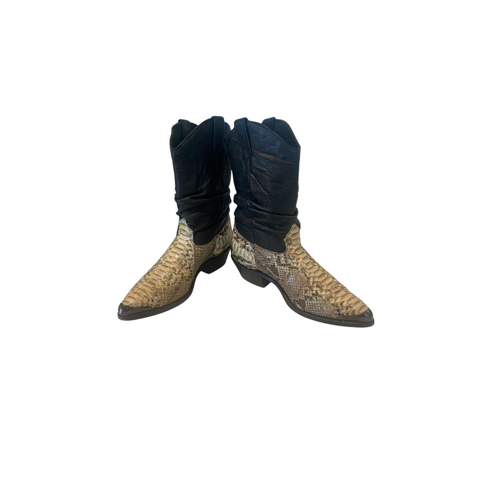 Vintage 1990s Exotic Loredo Snakeskin & Black Leather Cowboy Boots – Size 8D